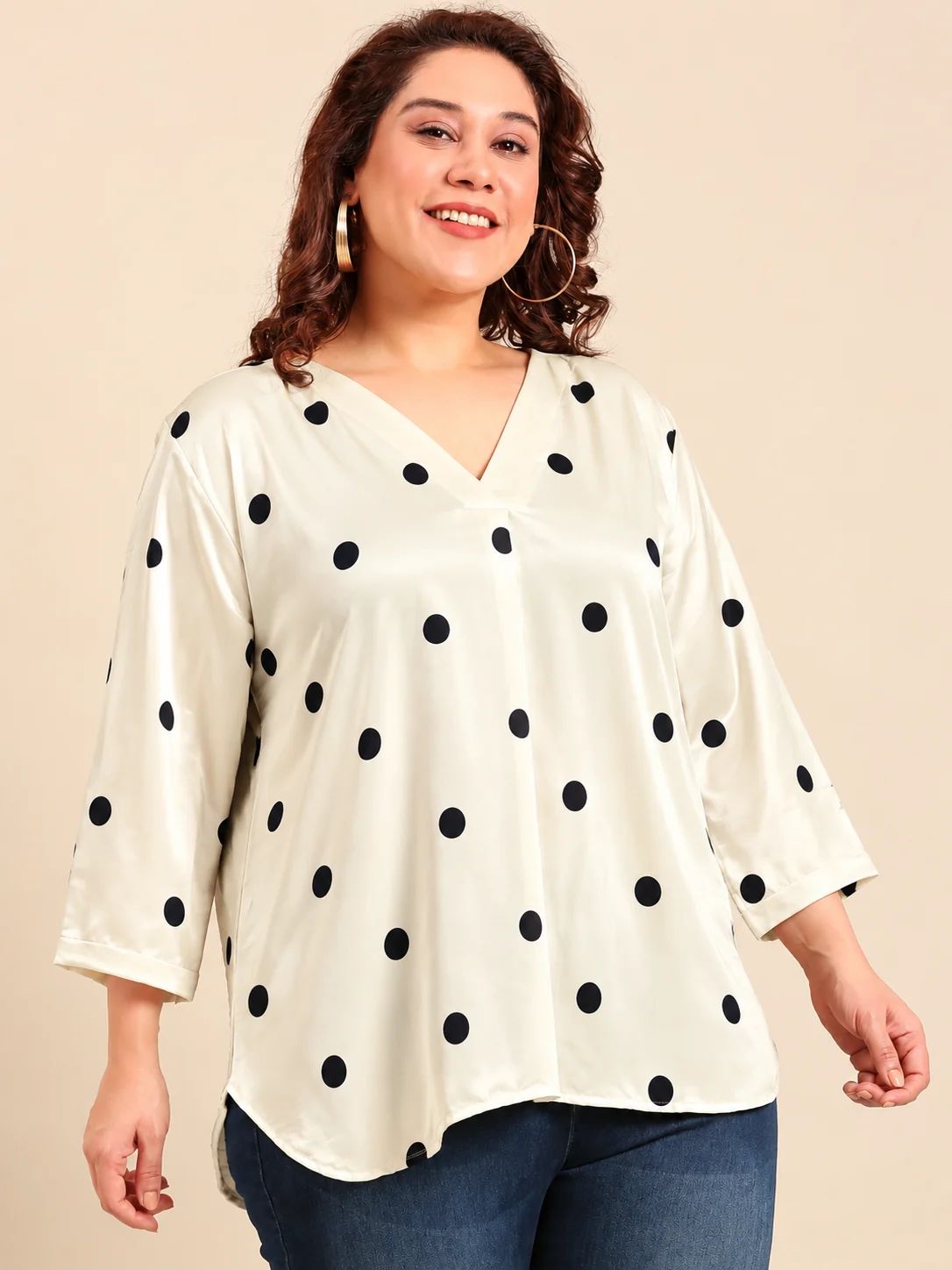 Satin Polka Dot V-Neck Top