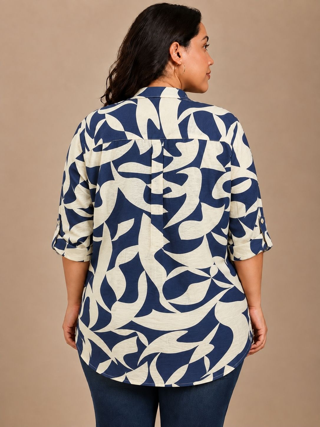 Blue Abstract Floral Printed V-Neck Top