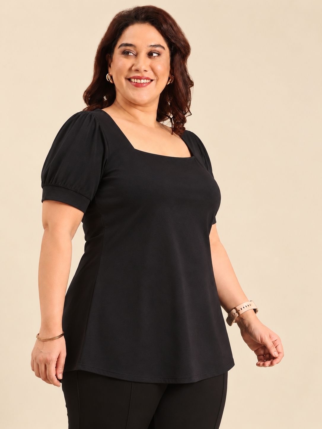 Black Square Neck Top