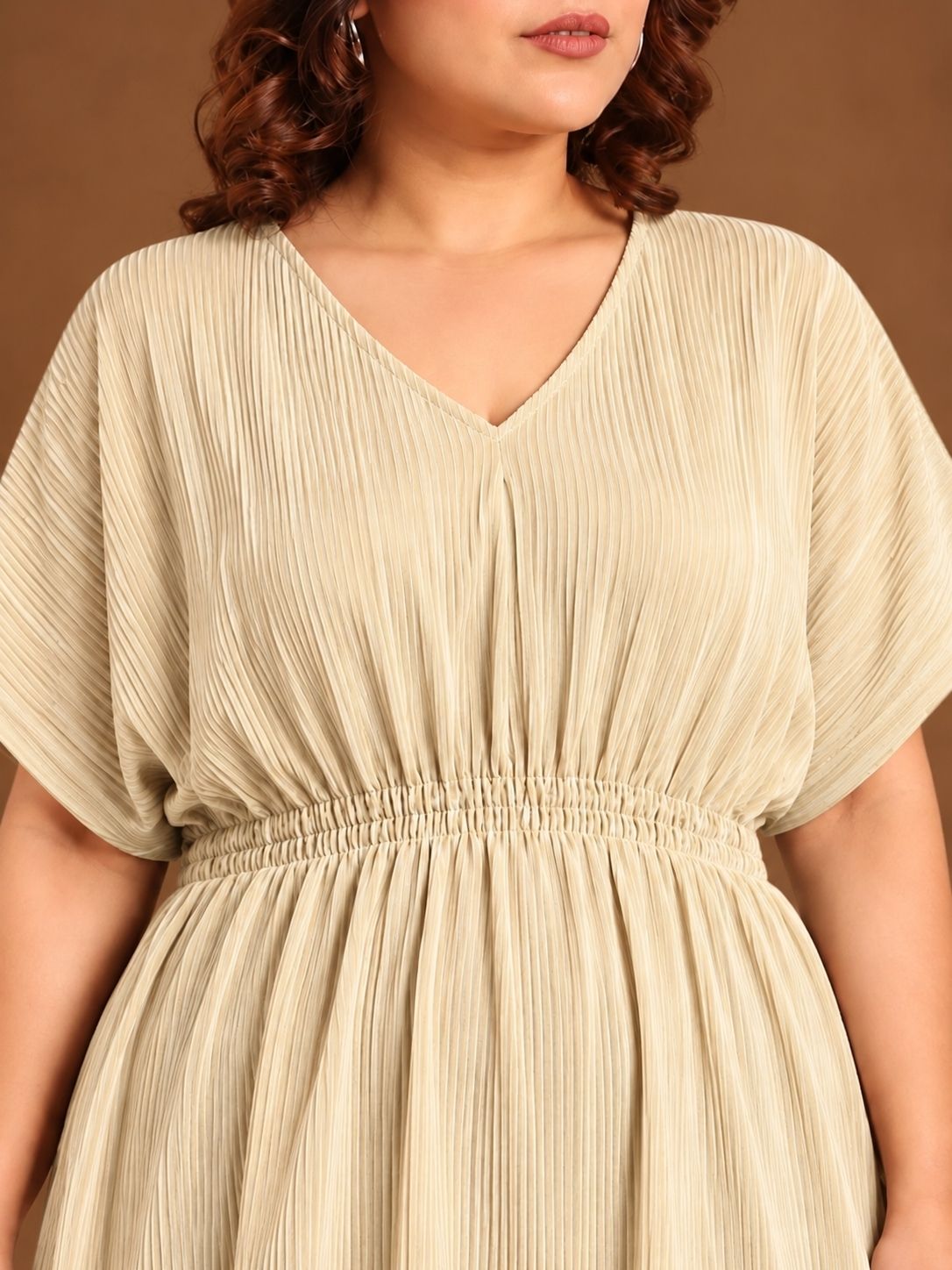 Ivory Pleated Smocking Midi Dress