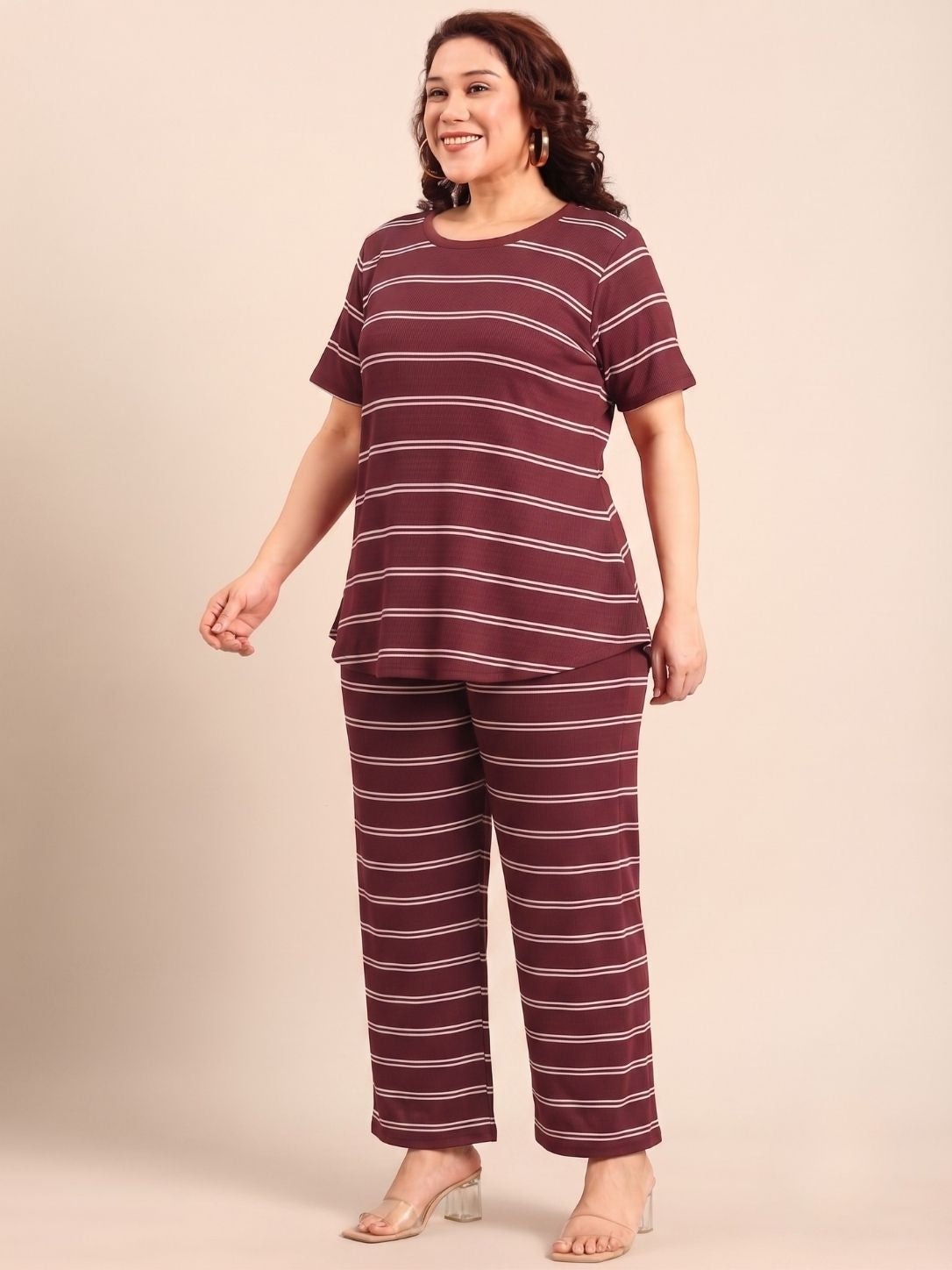 Maroon Striped Co-ord Set