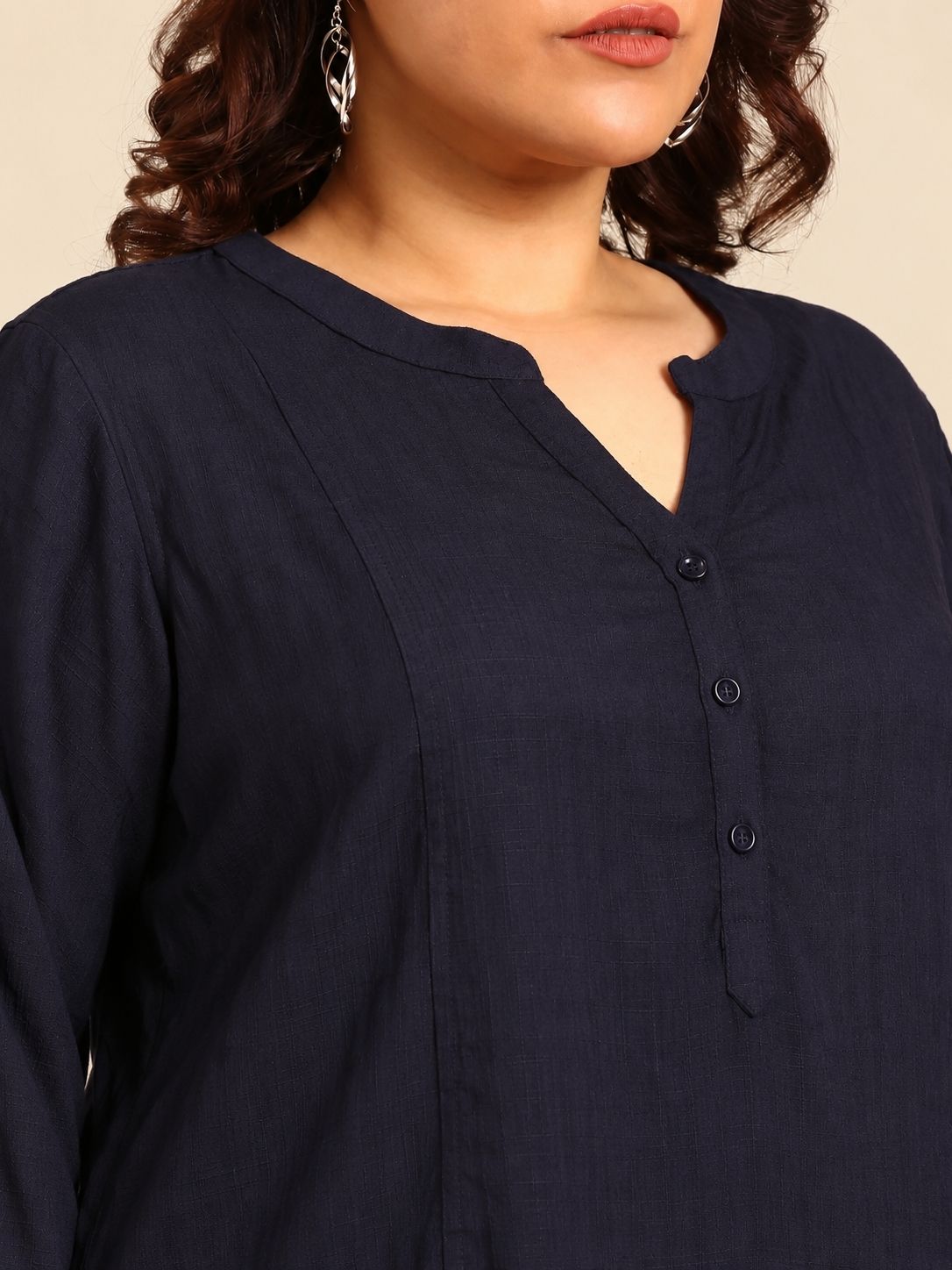Navy Blue Solid V-Neck Tunic
