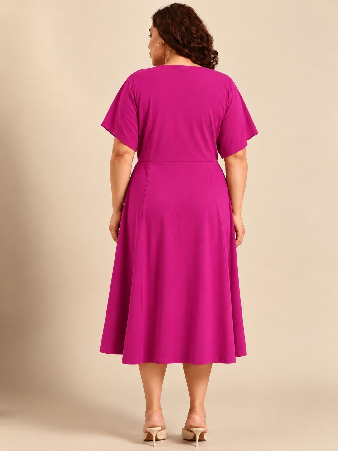 Pink Cowl Neck Midi Dress