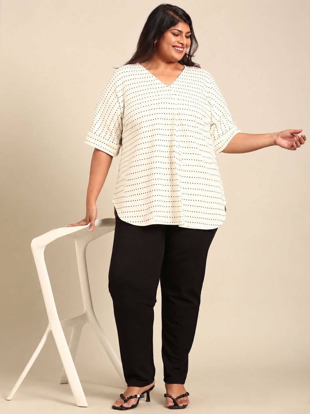 Cotton Drop-Shoulder V-Neck Top
