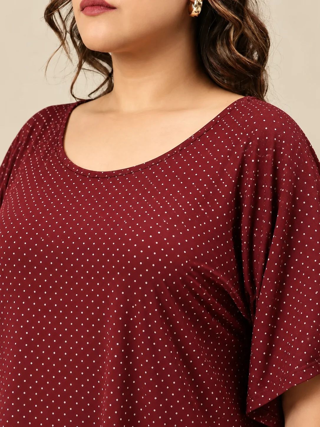 Maroon Mini Polka Dot Kaftan Top