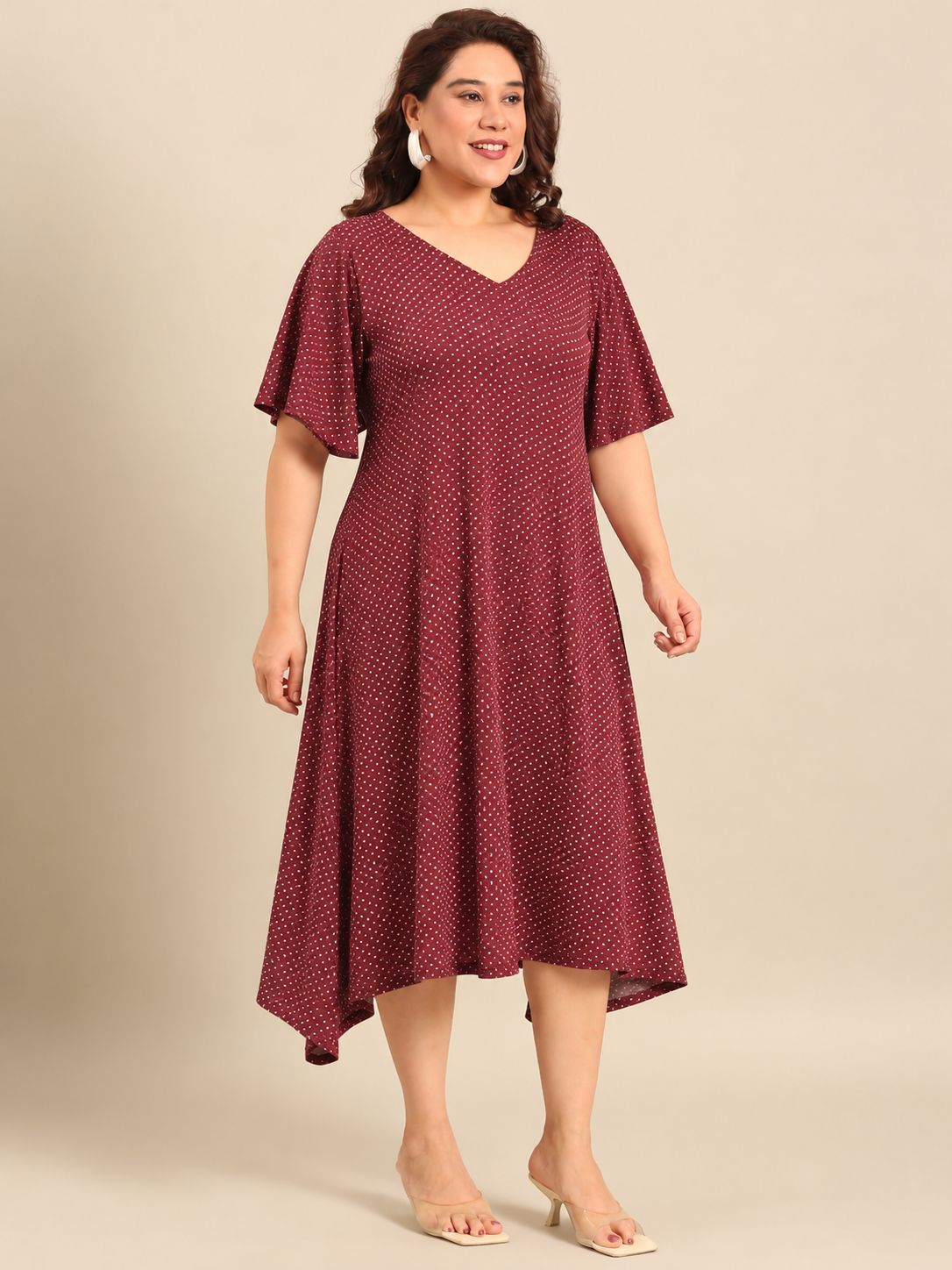 Maroon Polka Dot A-Line Dress