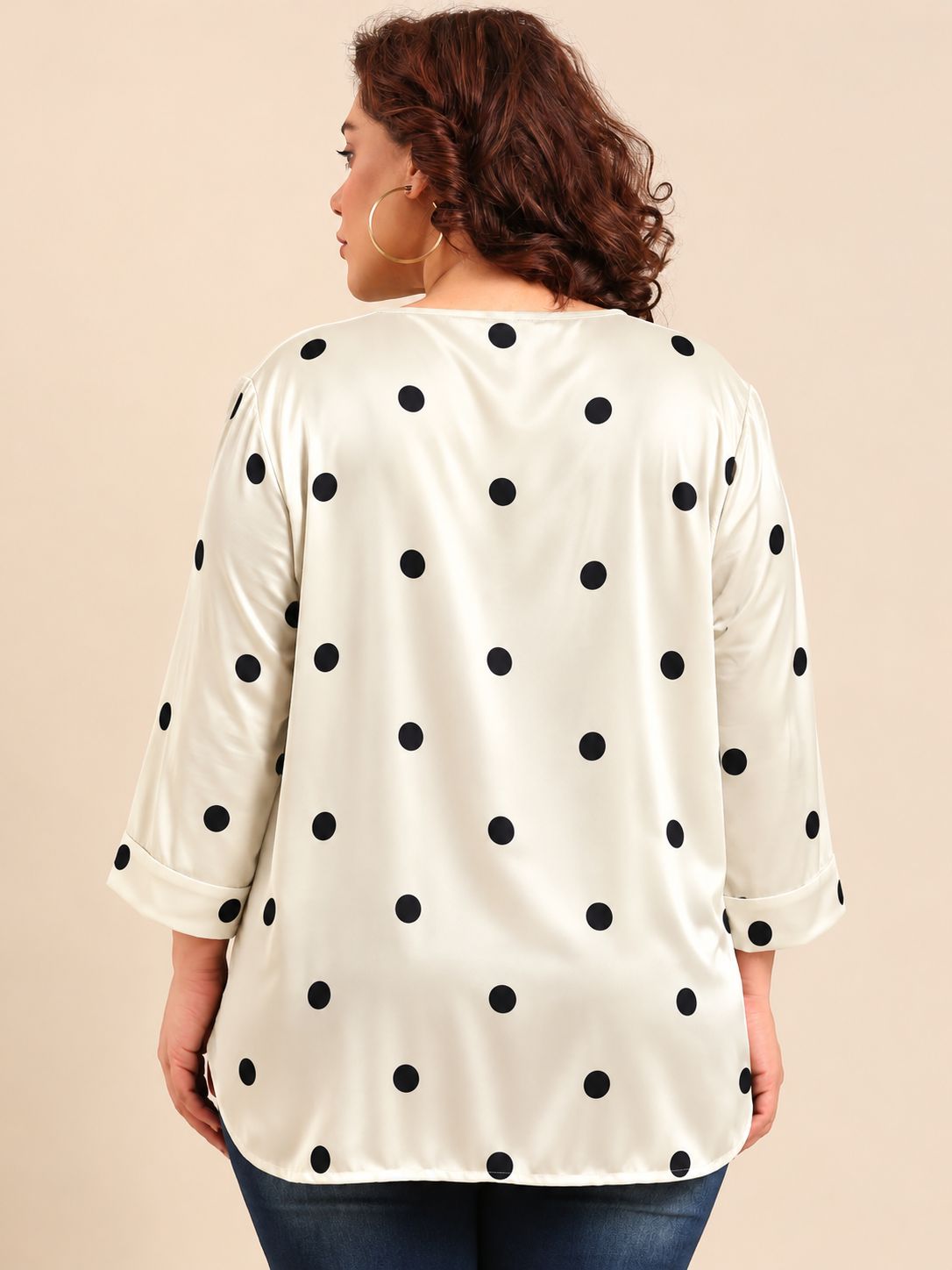 Satin Polka Dot V-Neck Top