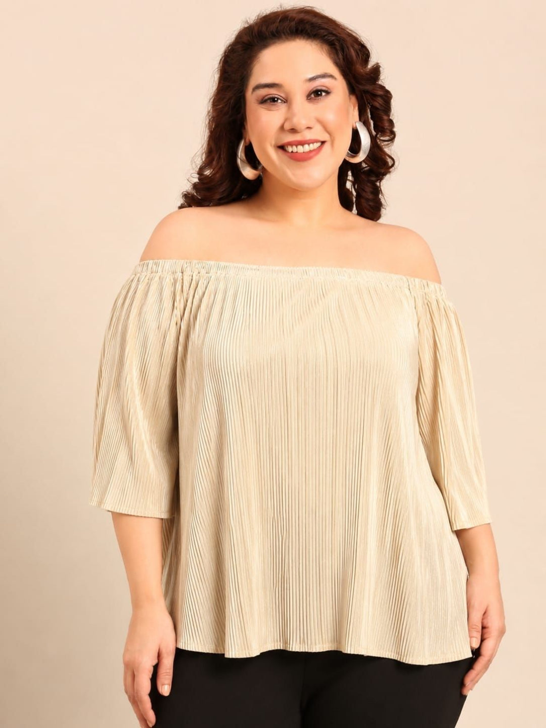 Ivory Pleated Off-Shoulder Top