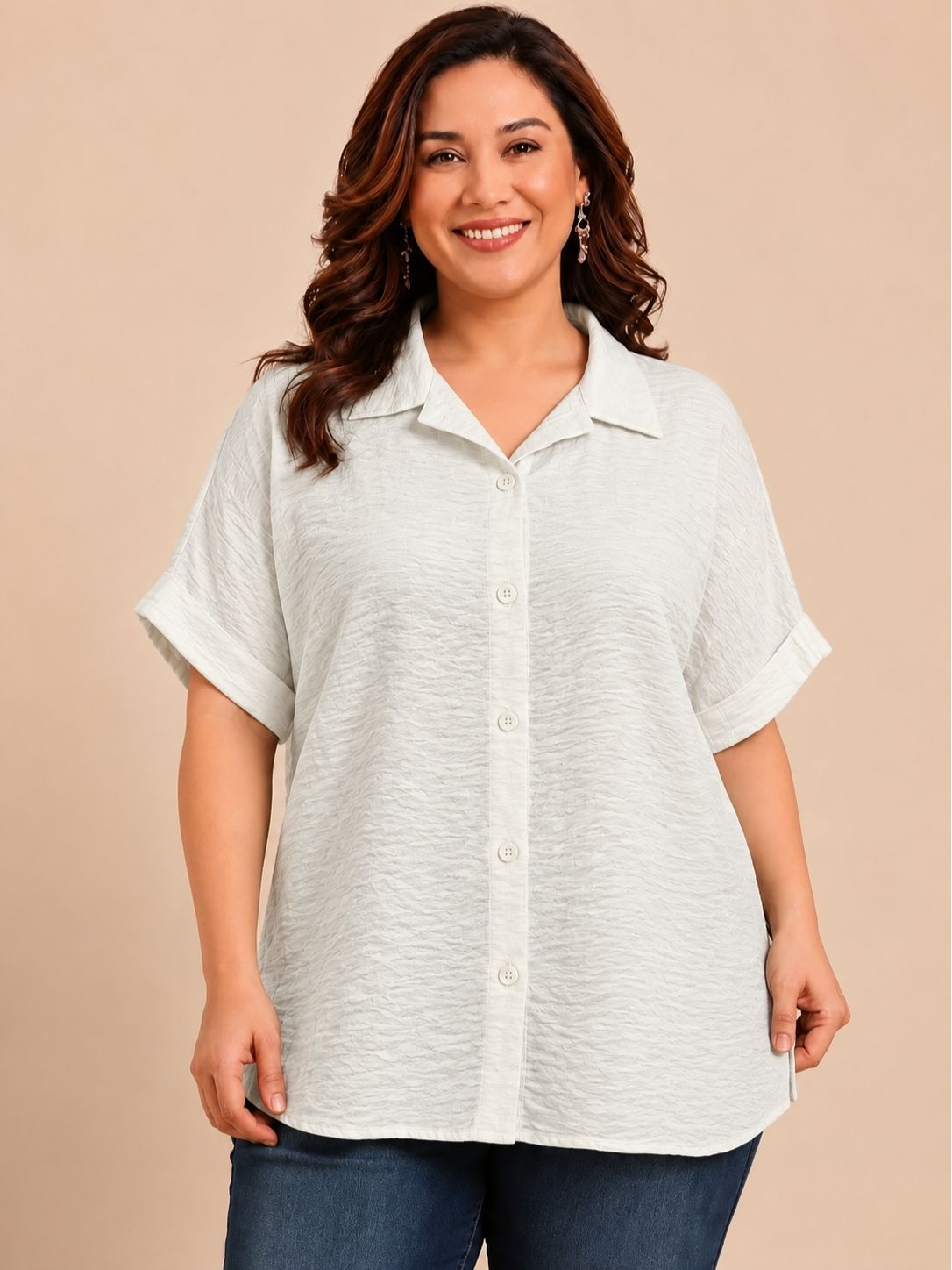 White Textured Drop Shoulder Shirt