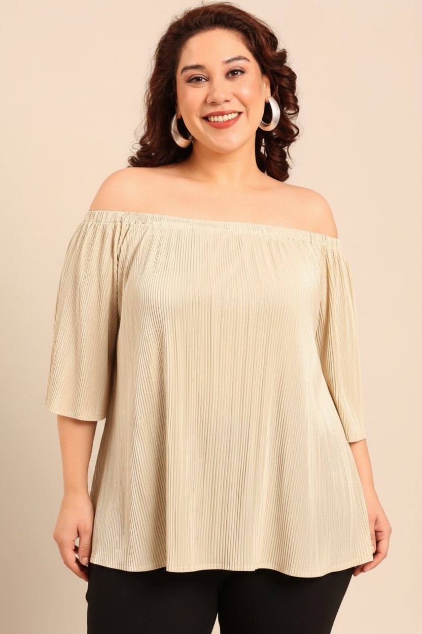Ivory Pleated Off-Shoulder Top