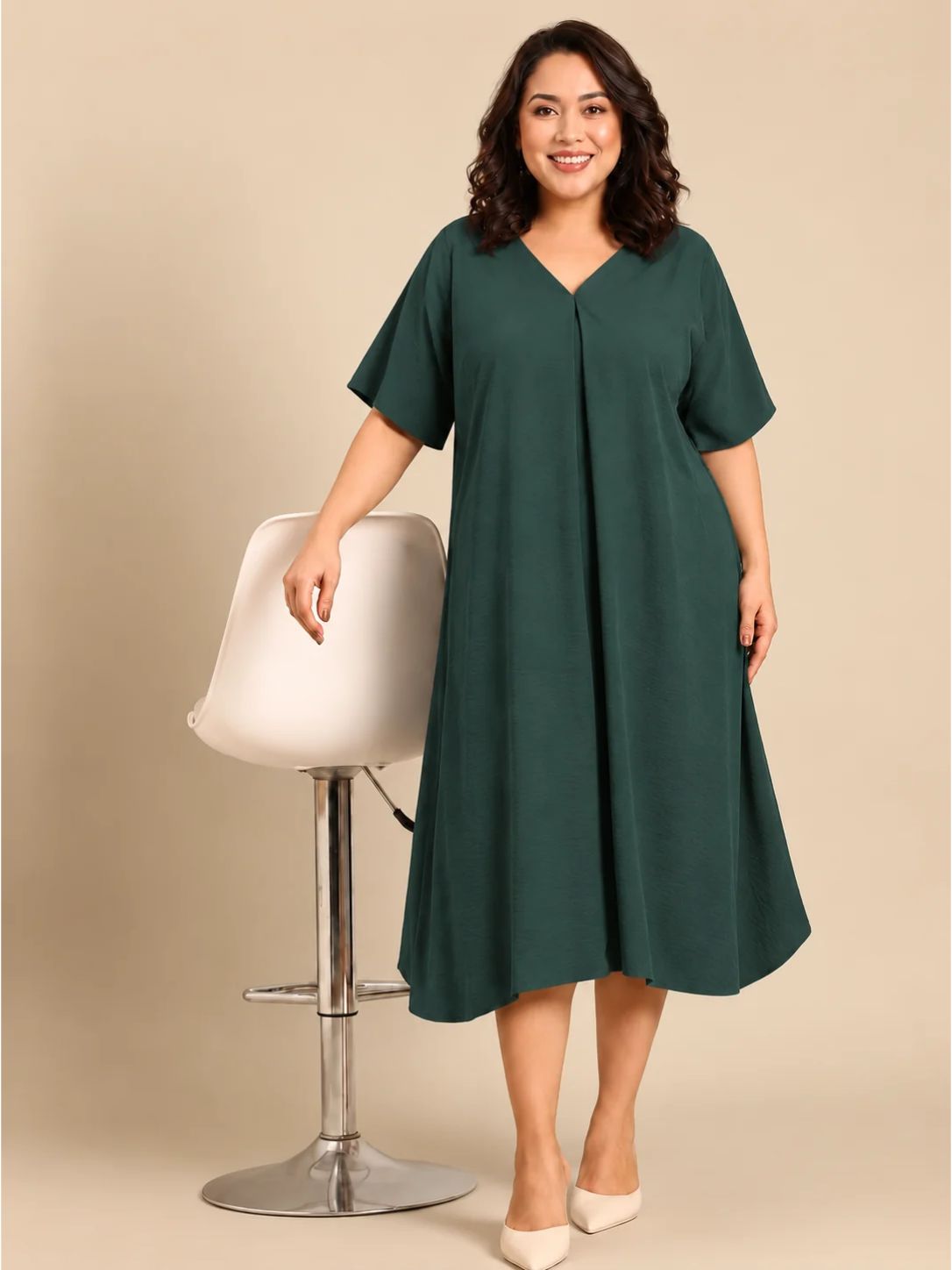 Green A-Line Midi Dress