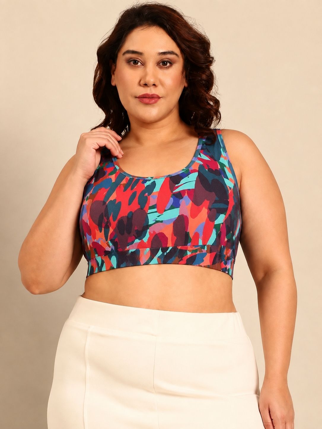 Abstract Neon Printed Sports Bra