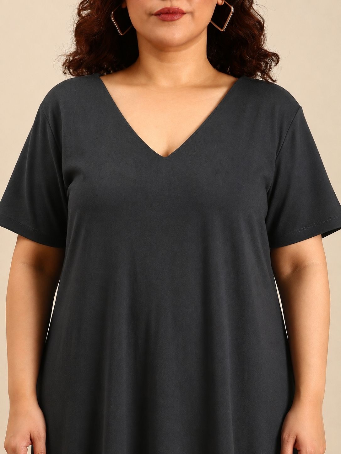 Black Cotton V-Neck Maxi Dress
