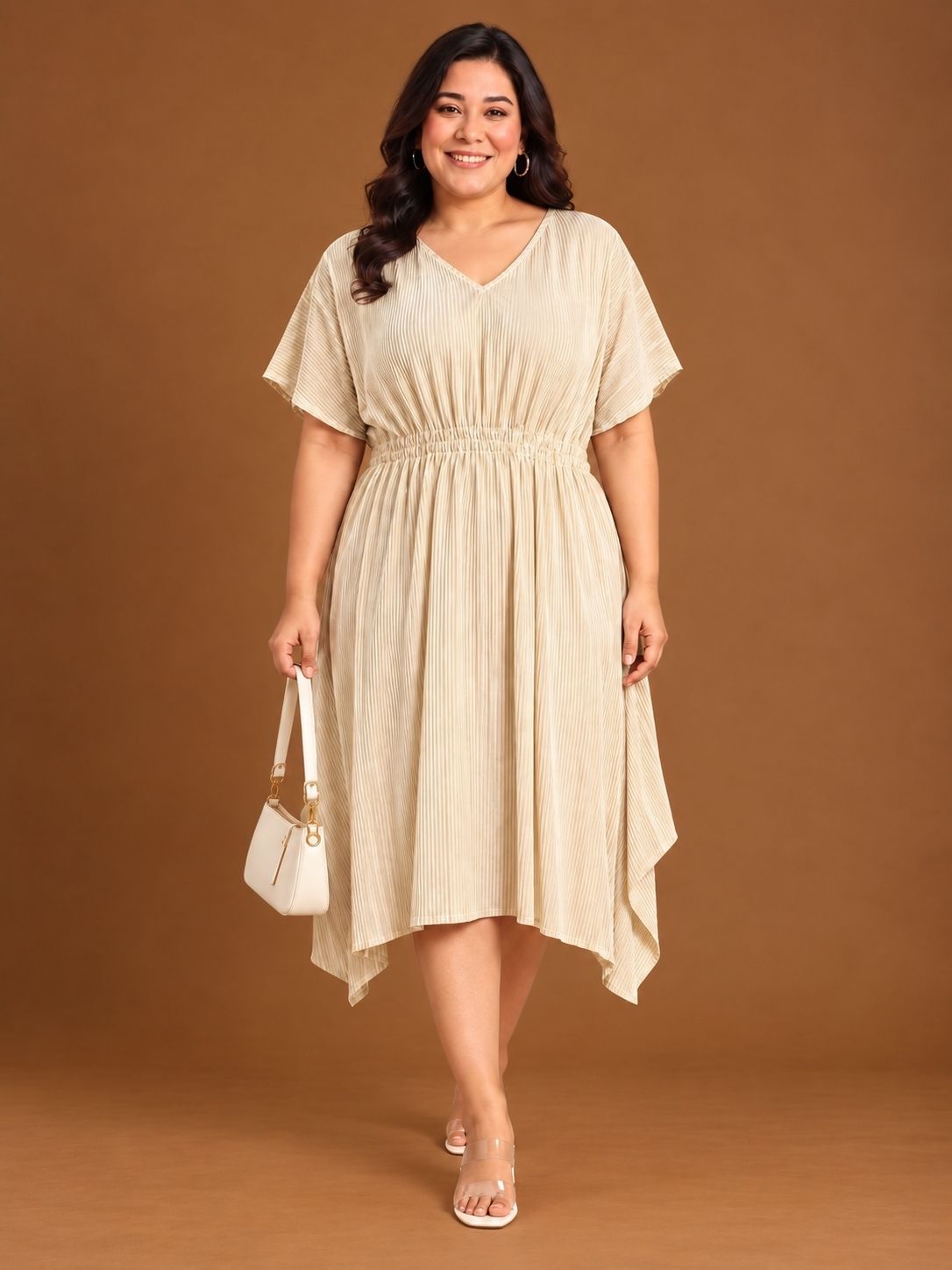 Ivory Pleated Smocking Midi Dress