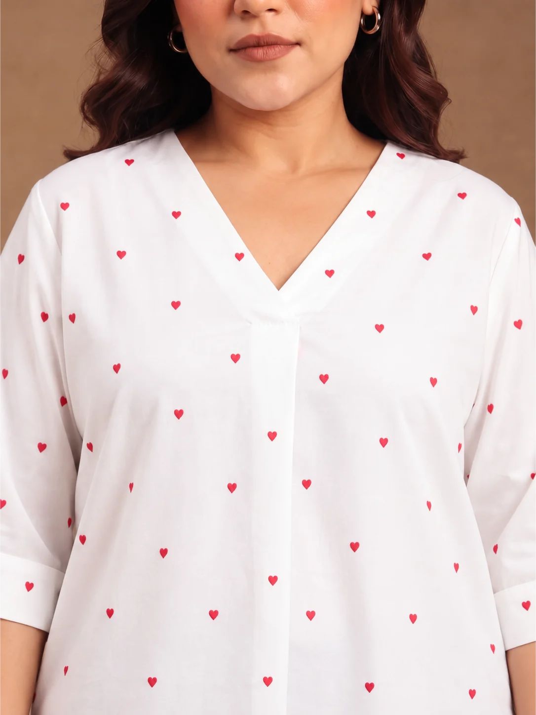 White Heart Embroidered Drop Shoulder Top