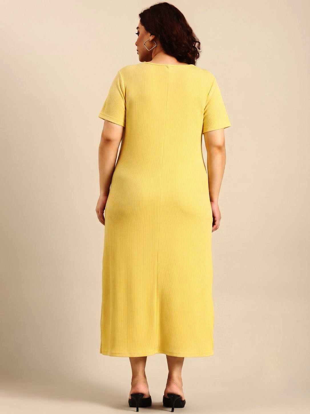 Yellow Rib Cotton A-Line Dress