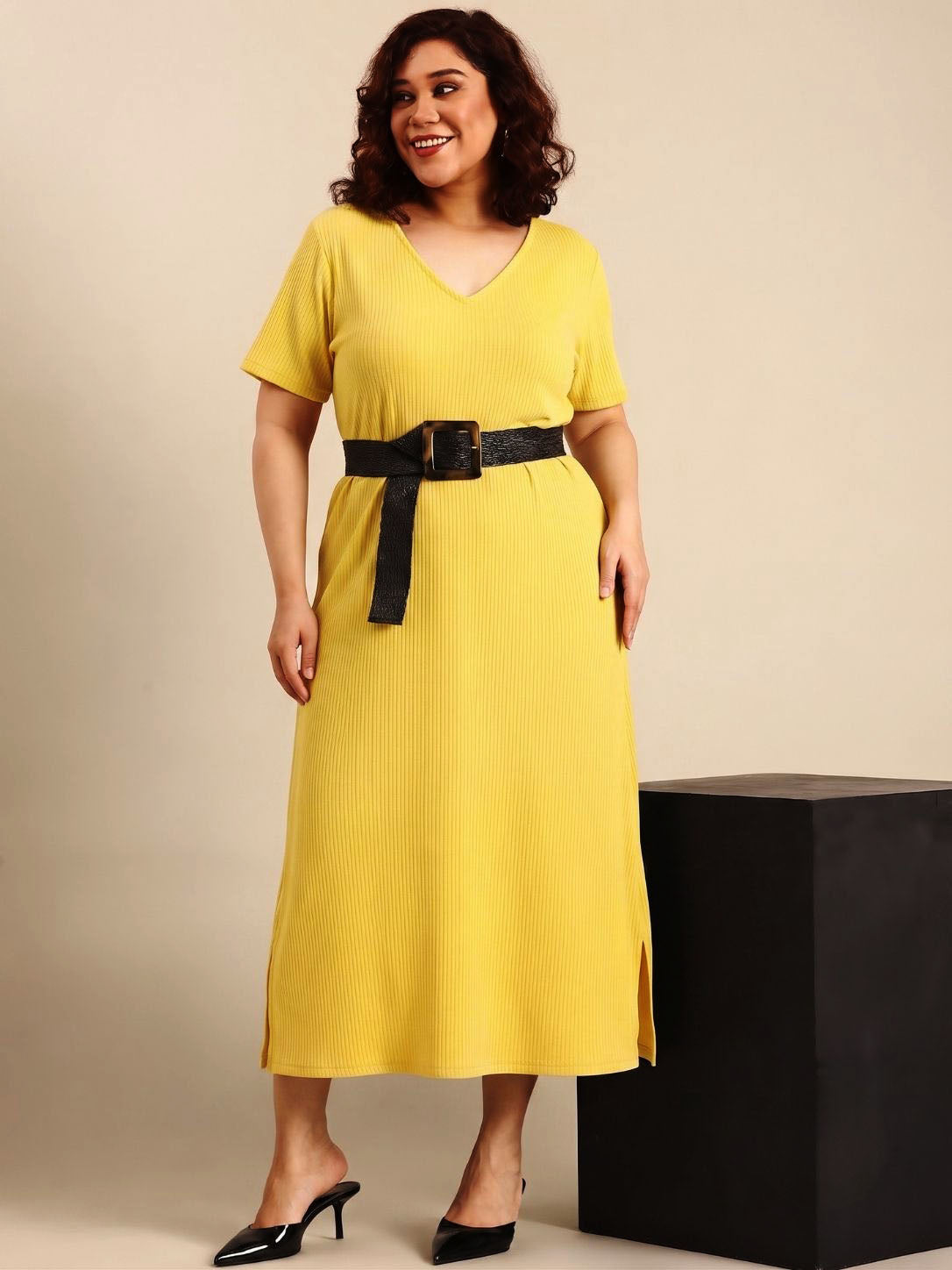 Yellow Rib Cotton A-Line Dress