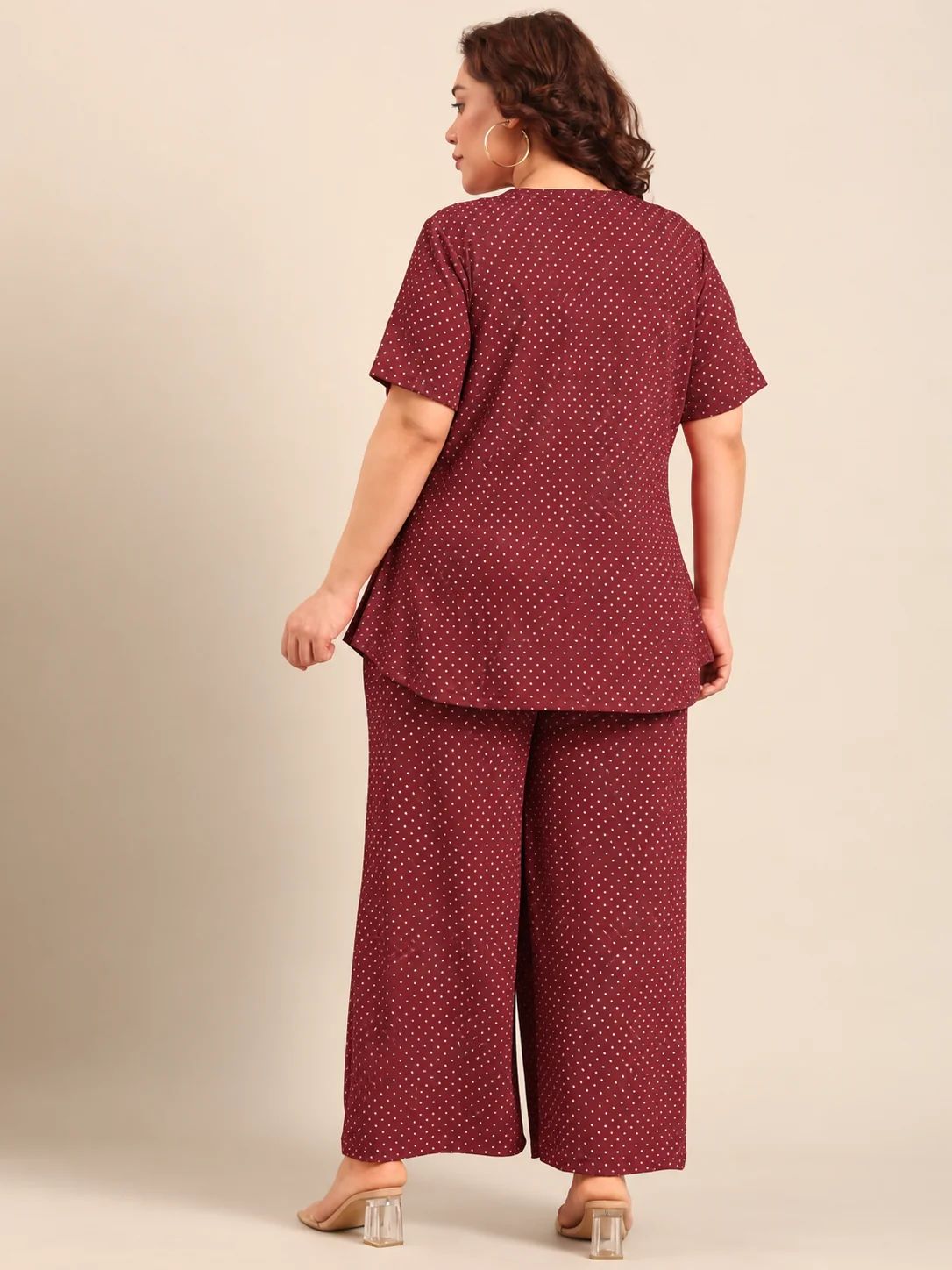 Maroon Mini Polka Dot Co-ord Set (2 Piece)