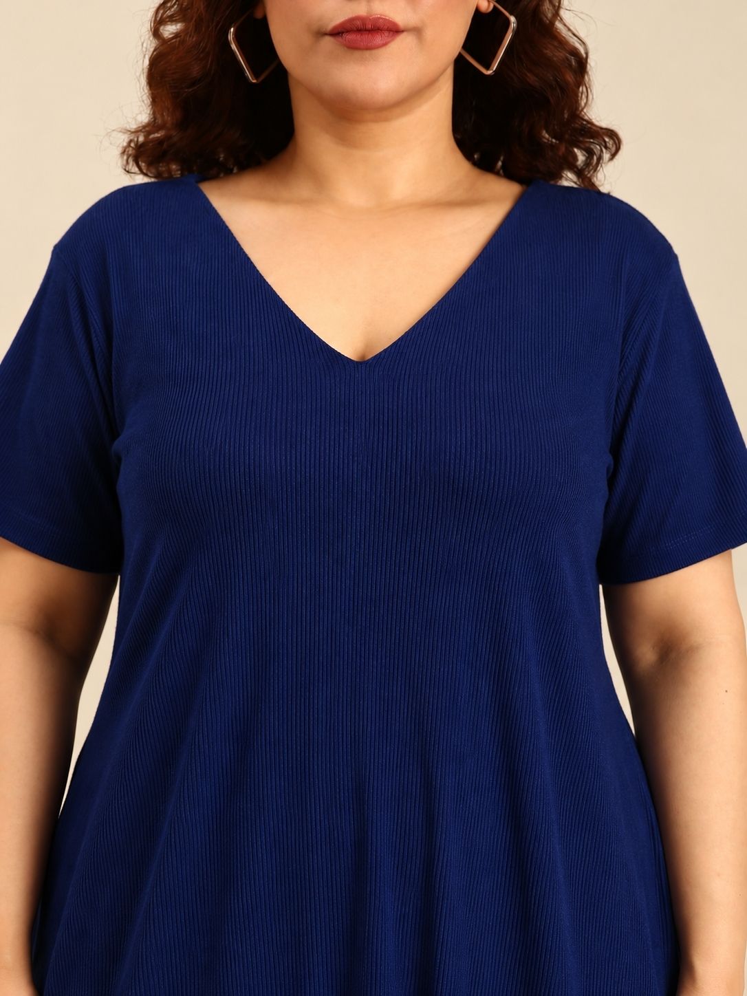 Navy Rib Cotton A-Line Dress
