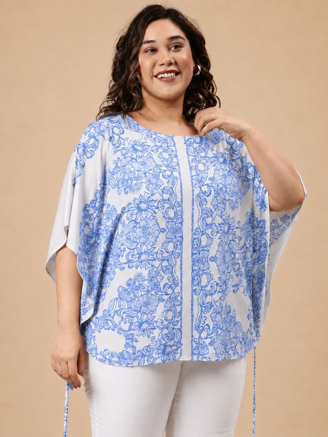 Blue Floral Printed Kaftan Top