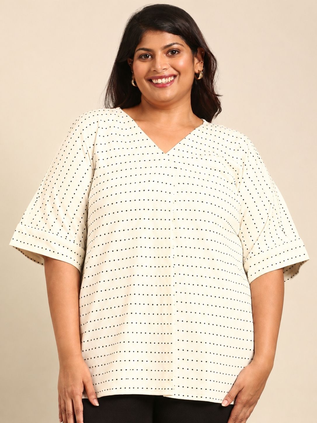 Cotton Drop-Shoulder V-Neck Top