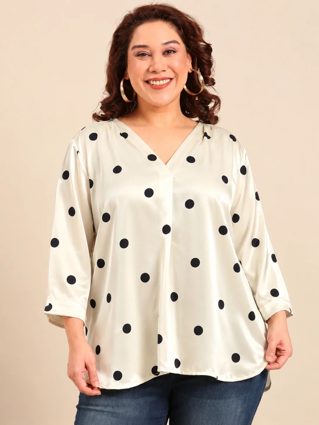Satin Polka Dot V-Neck Top
