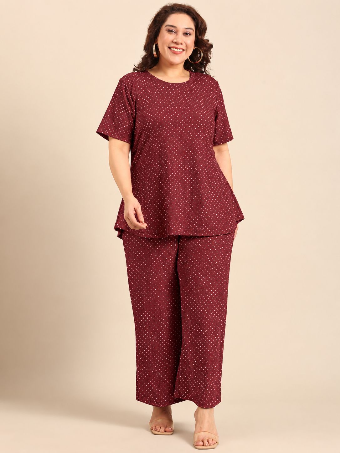 Maroon Mini Polka Dot Co-ord Set (2 Piece)
