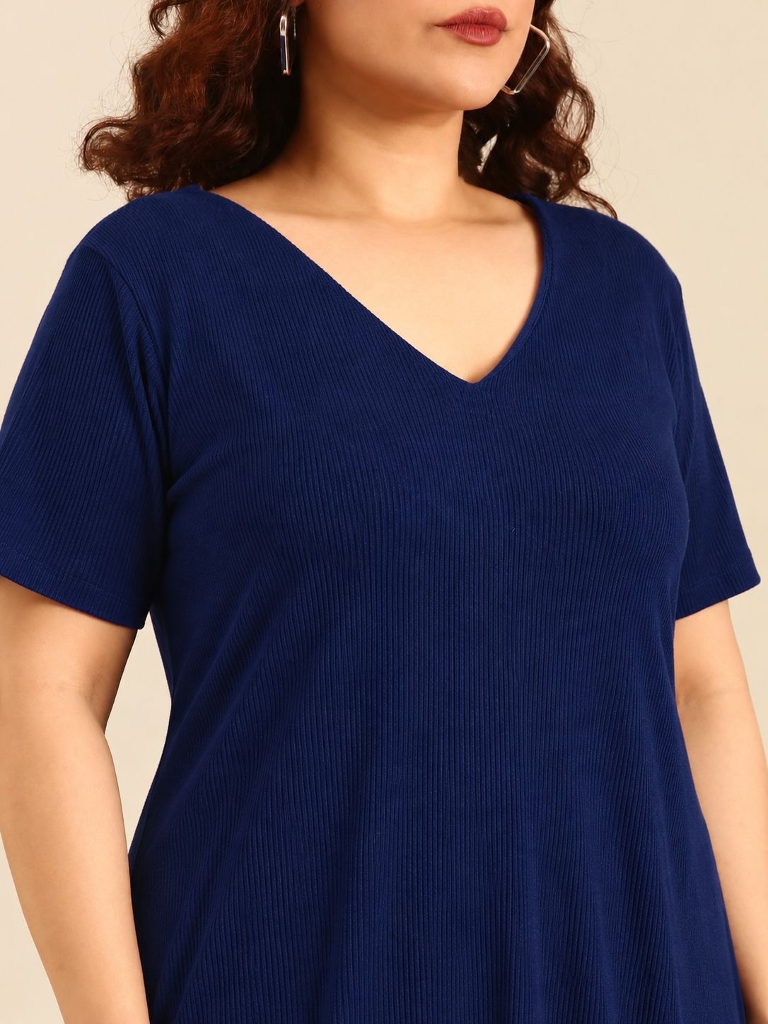 Navy Rib Cotton A-Line Dress