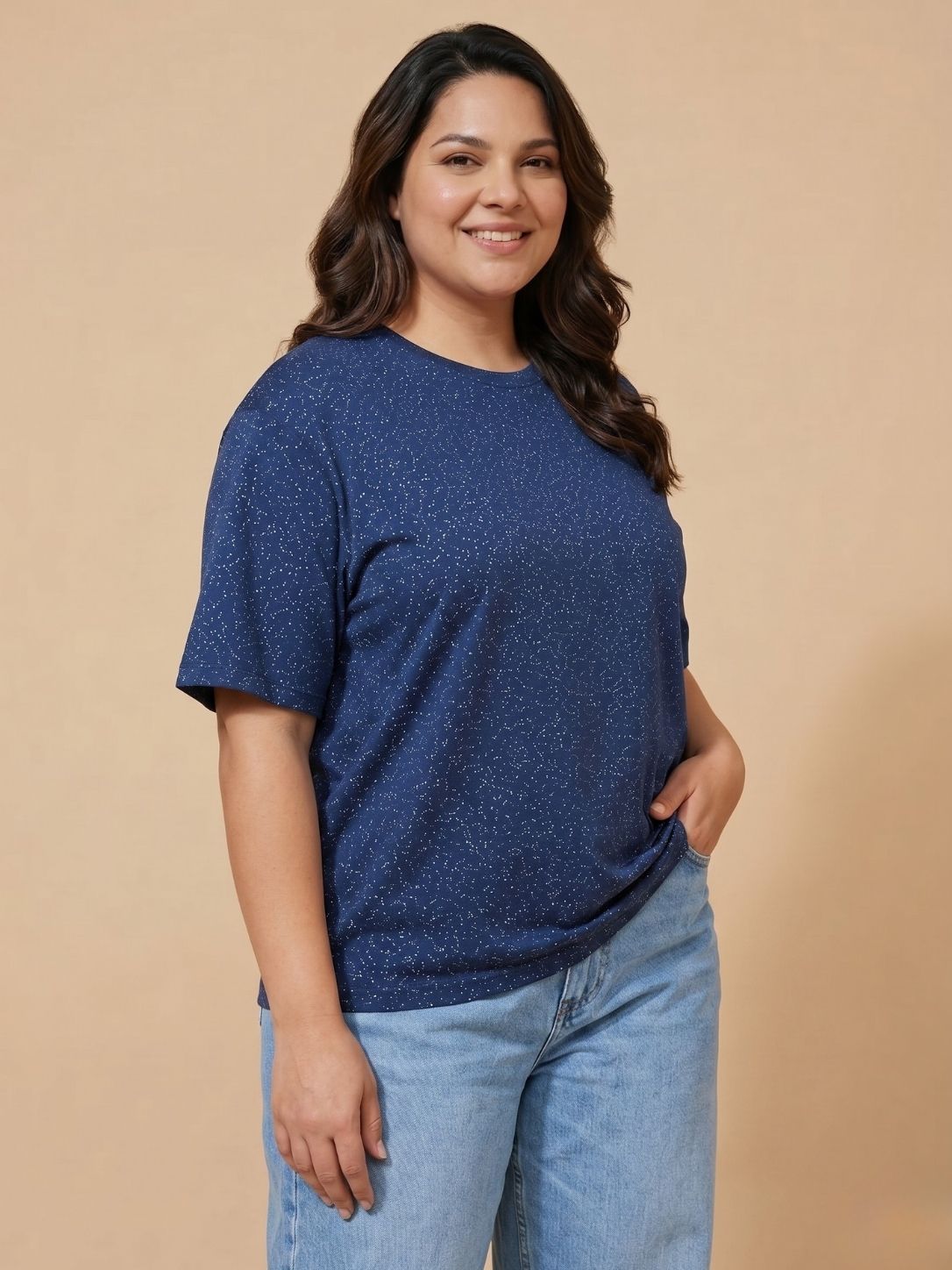 Navy Lurex Oversized T-Shirt