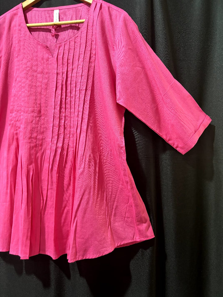 Pink Solid Pin Tuck Top
