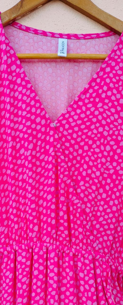 Pink Dot Printed Frill Dress