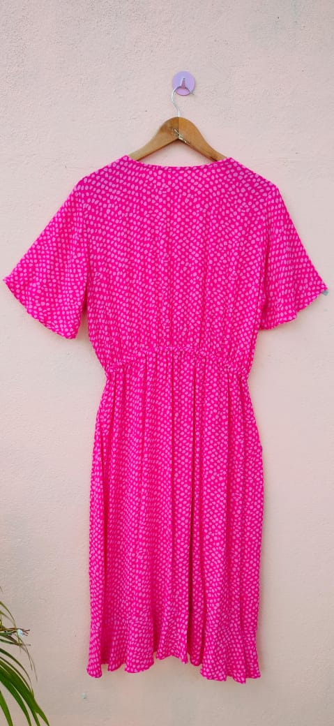 Pink Dot Printed Frill Dress