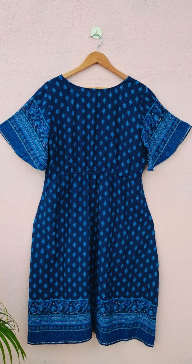 Navy Printed Border Dress