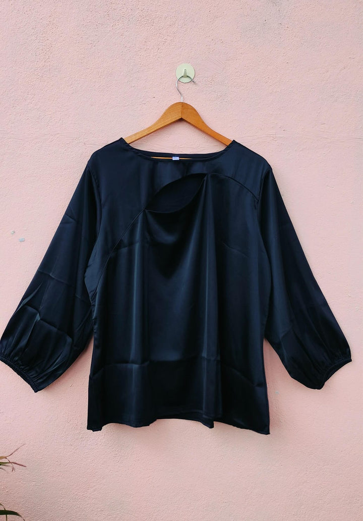 Black Satin Cutout Top