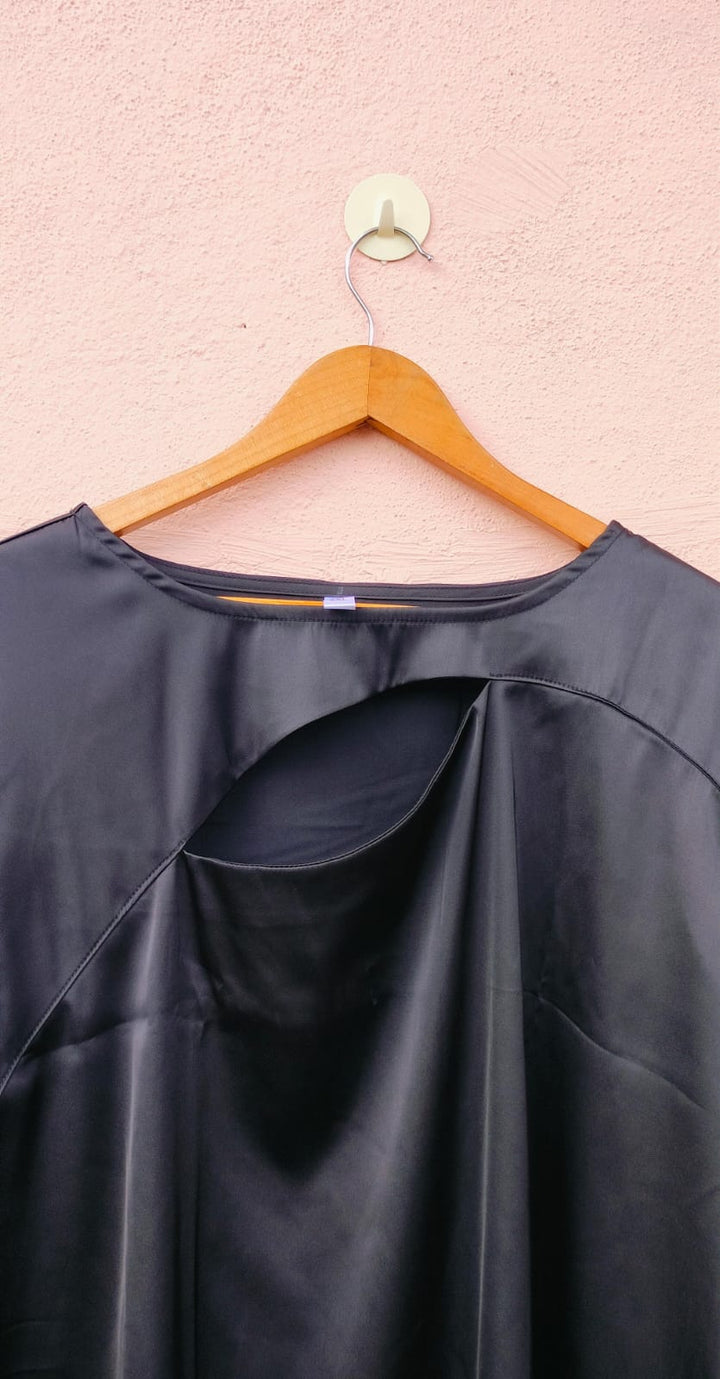 Black Satin Cutout Top