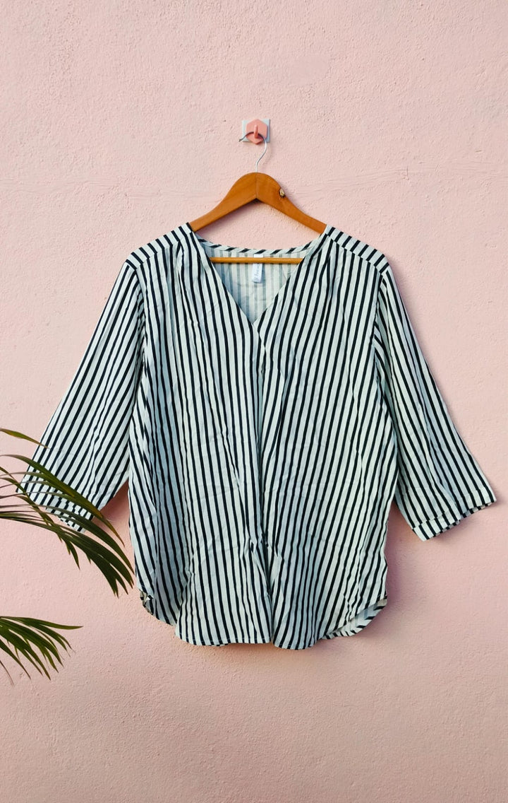 Striped Top with Front Pleat