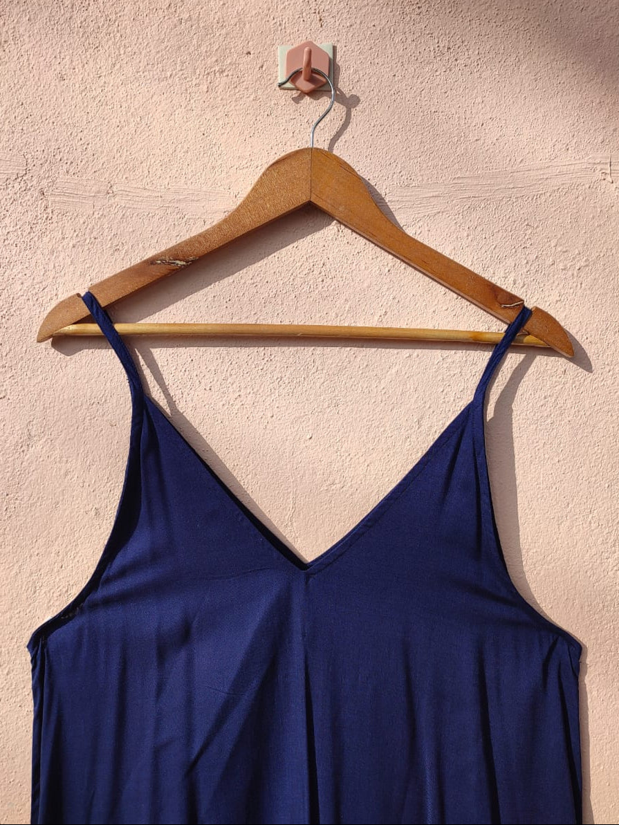 Navy Satin Strap Dress