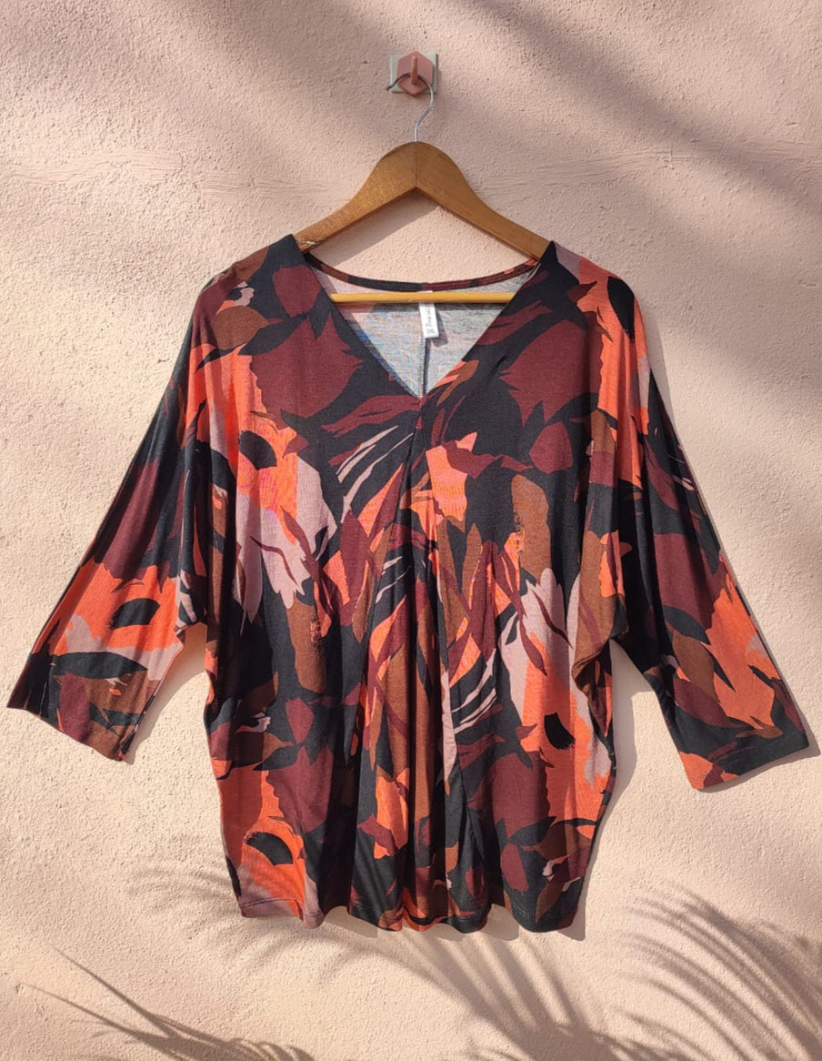 Brown Abstract Printed Top