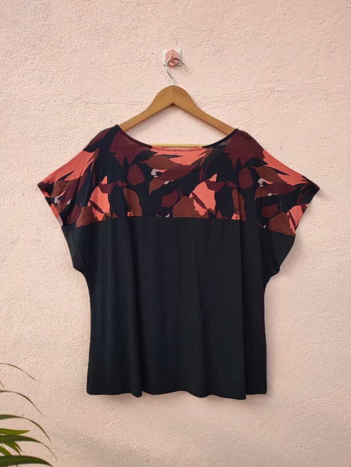 Black Jersey Printed Top