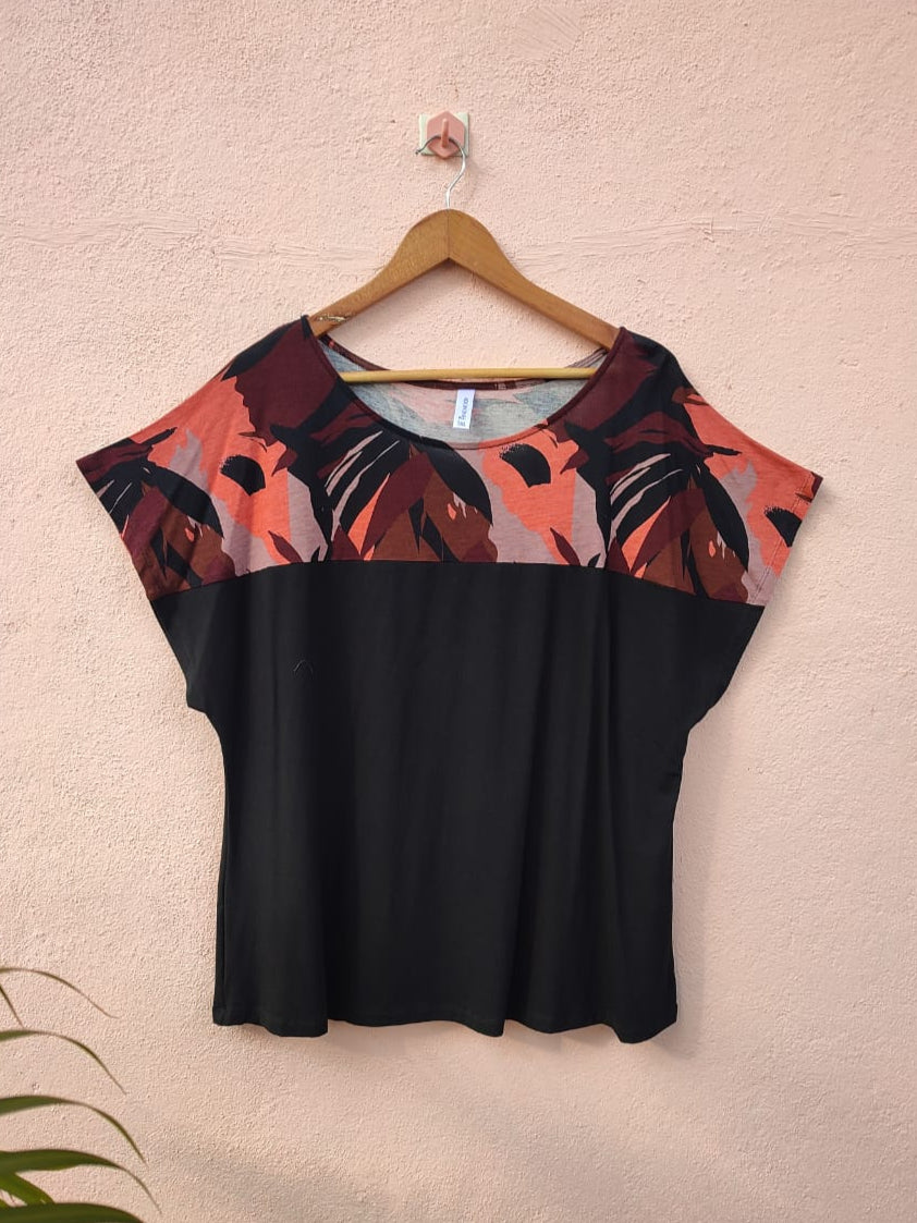 Black Jersey Printed Top