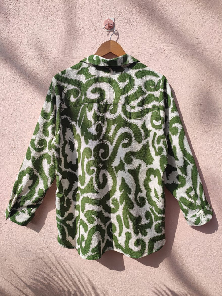 White and Green Printed Shirt