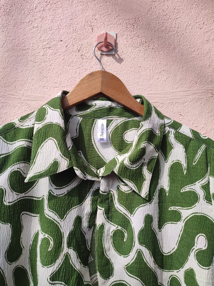 White and Green Printed Shirt