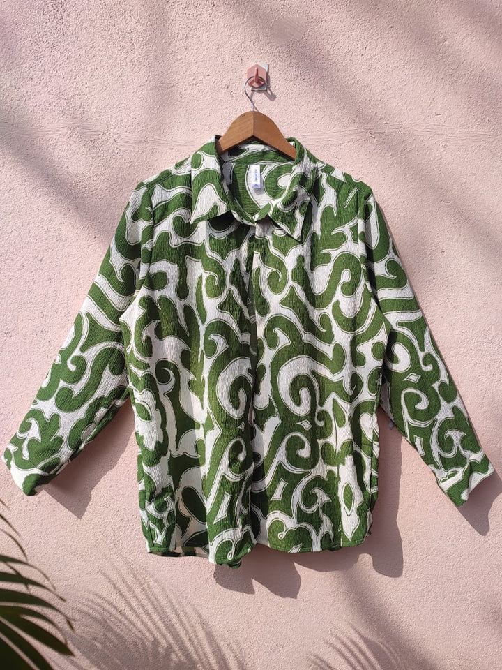 White and Green Printed Shirt