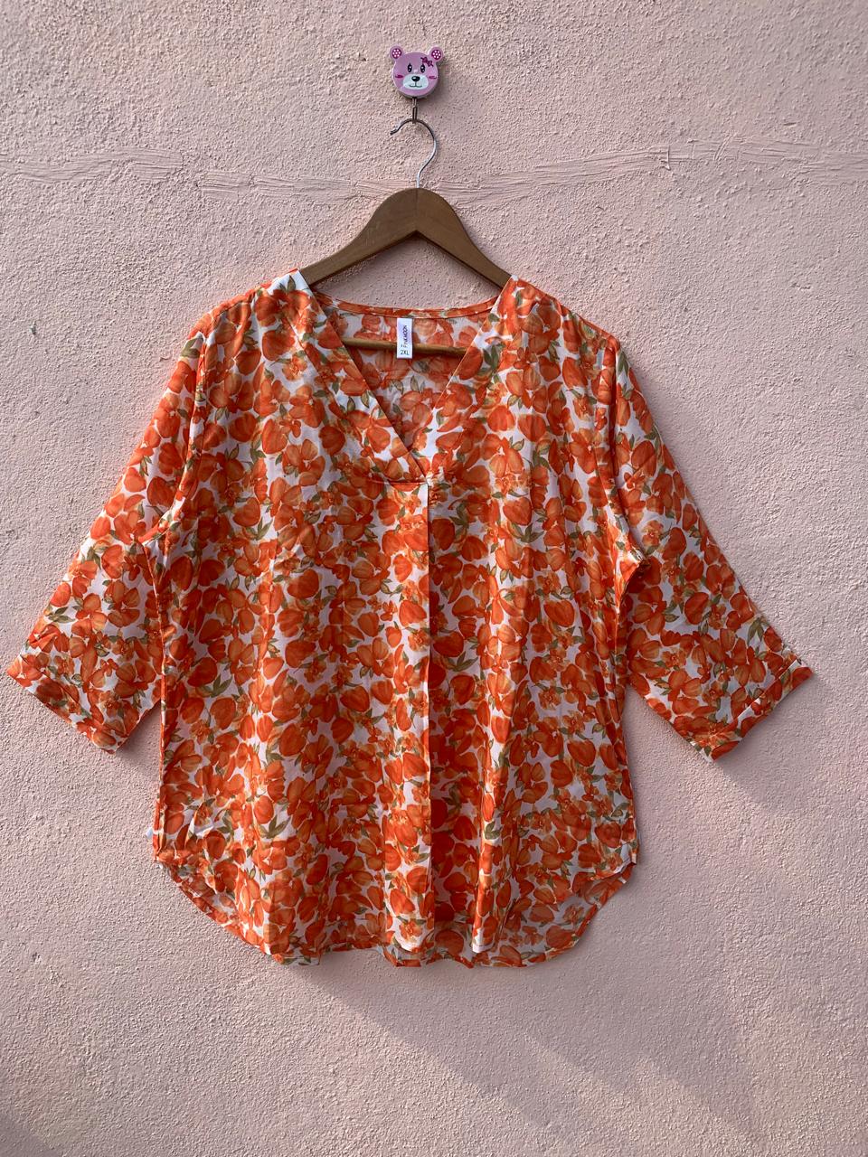 Orange Front Pleat Top