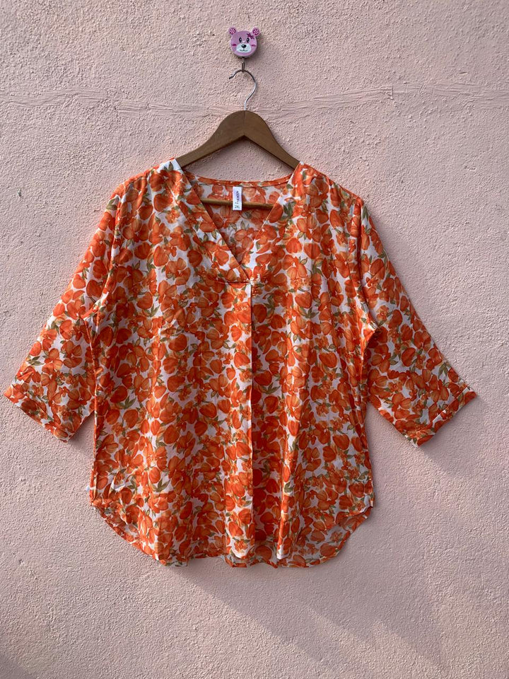 Orange Front Pleat Top