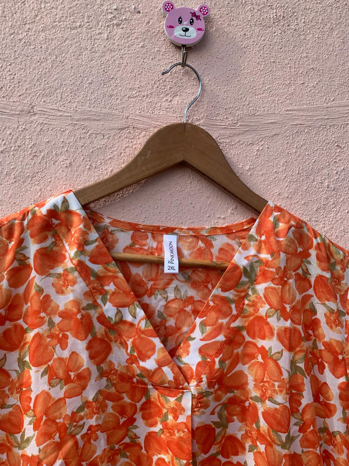 Orange Front Pleat Top