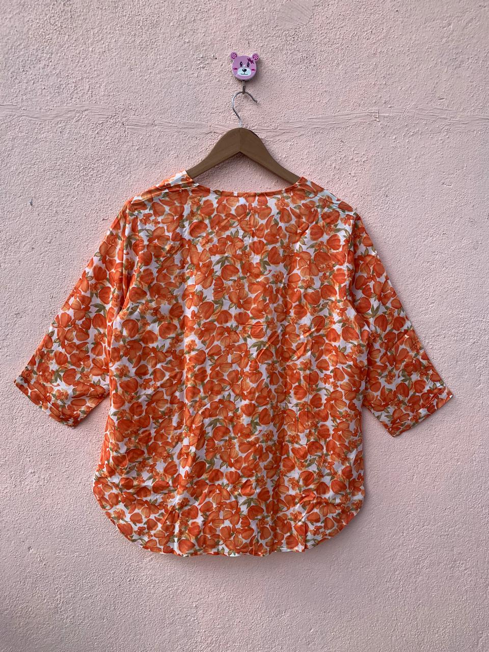 Orange Front Pleat Top