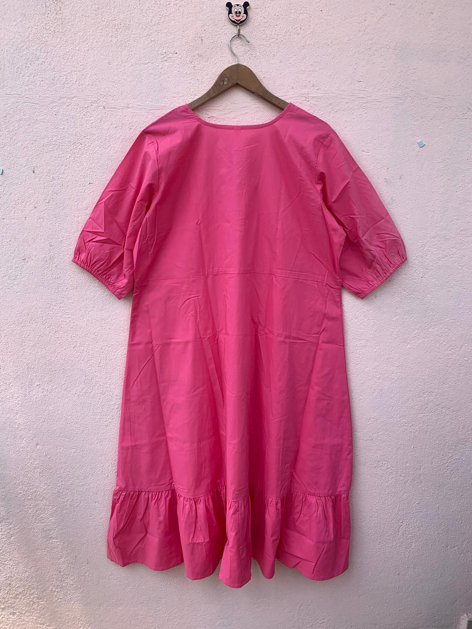 Pink Cotton Button-Down Dress