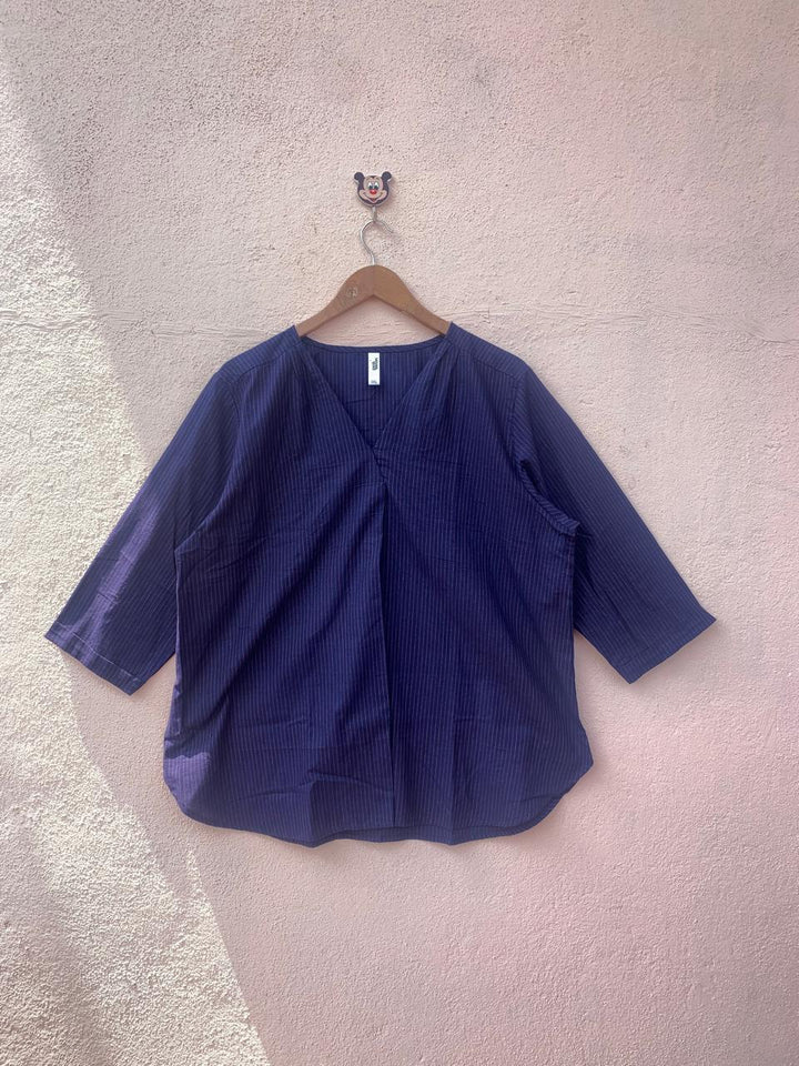 Navy Cotton Pinstripe Wrap Top