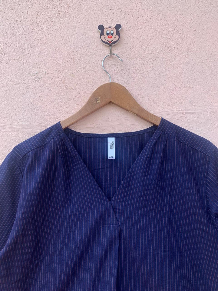 Navy Cotton Pinstripe Wrap Top